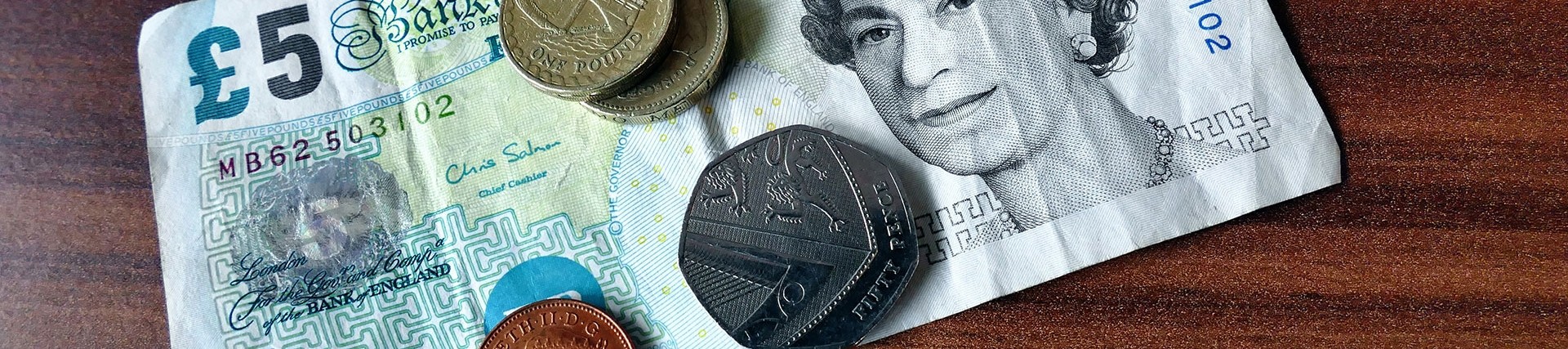 Five Pound Note and Coins
