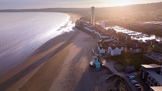 Aerial shot of Swansea Bay