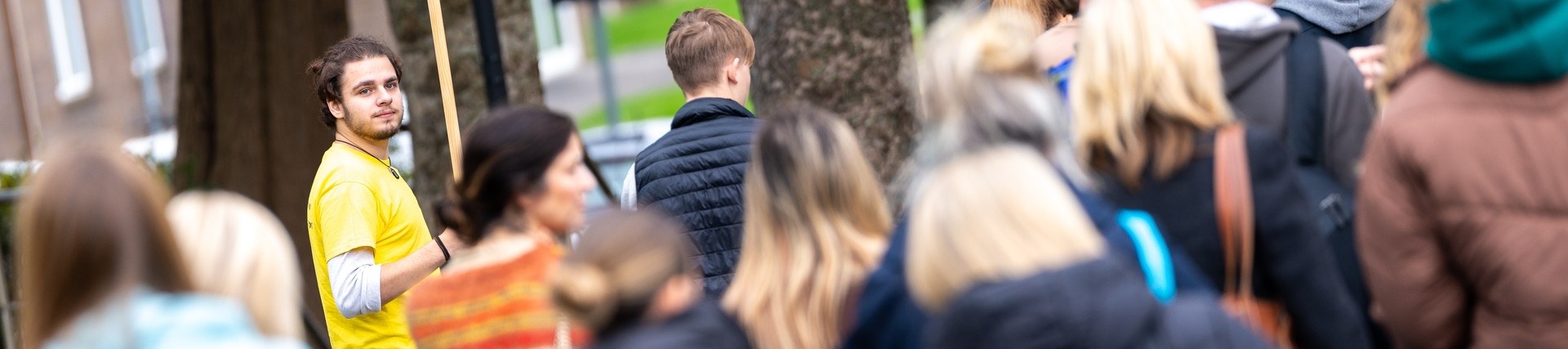 Student ambassador leading a Carmarthen campus tour