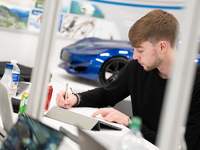 Student working on an automotive project