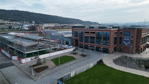 Aerial shot of the IQ building and surrounding area