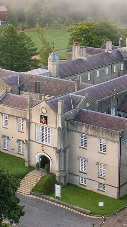 This is an drone shot of Lampeter campus on a clear day