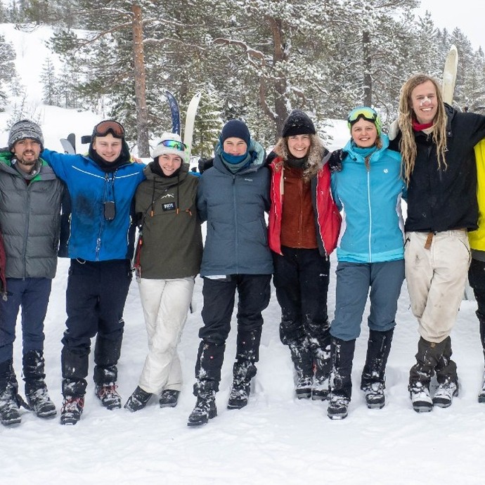 A group of students enjoying in the snow in Norway
