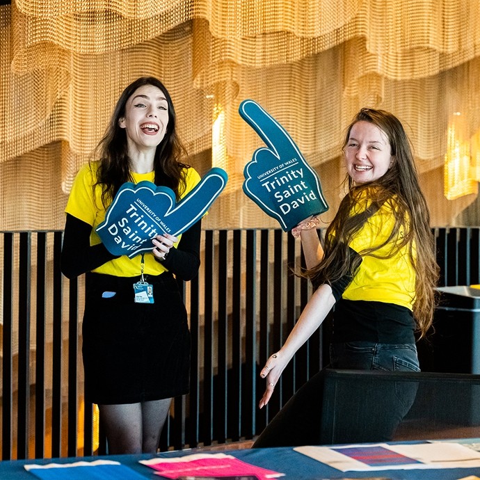 Student ambassadors with UWN branded foam fingers