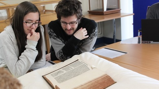 Students working on a library project