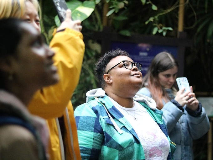 Students looking upwards
