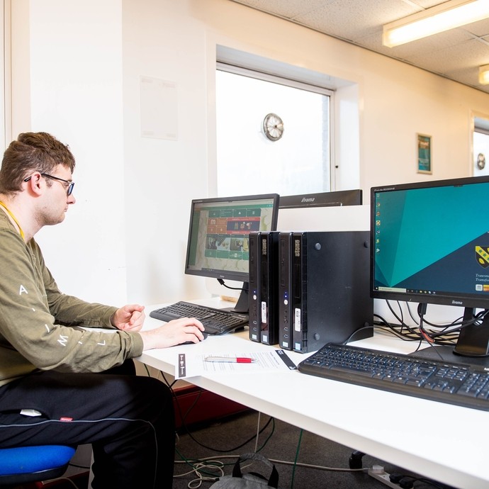 Student at library PC